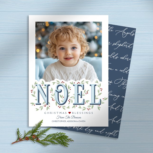 Cartão de Natal Noel Elegant Blue Photo (Shown on a 5" x 7" card)