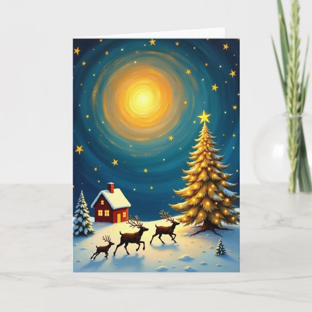 Cartão de Natal Noite Estrelada Alegre (Frente)