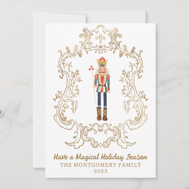 Cartão de Natal Nutcracker Ballet Gold Crest (Frente)