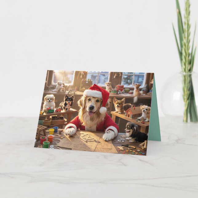 Cartão de Natal Oficina do Papai Noel Fofa (Frente)