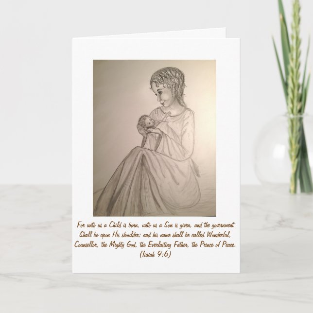 Cartão de Natal original da arte: Madonna e (Frente)