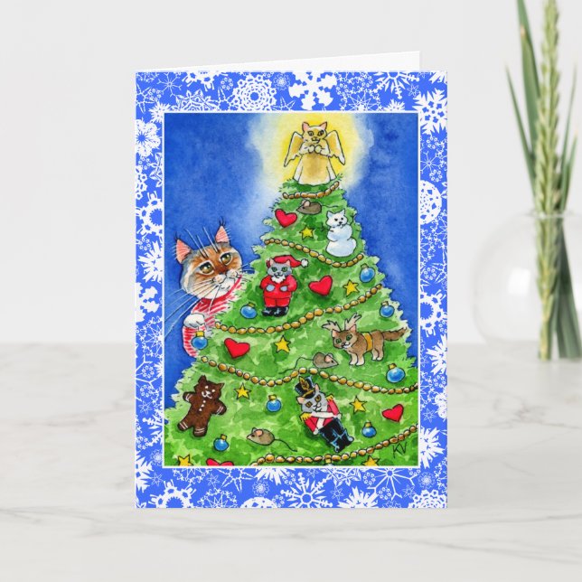 Cartão de Natal ou Feriado para gatos e ratos (Frente)