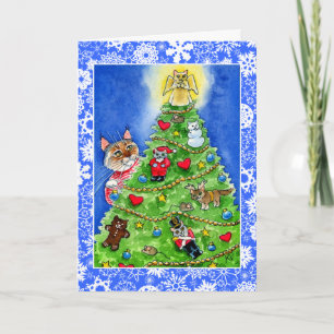 Cartão de Natal ou Feriado para gatos e ratos