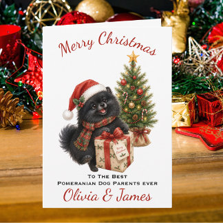 Cartão de Natal Pais de Cachorro Pomerânia Preto