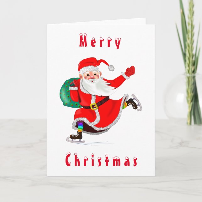 Cartão de Natal Papai Noel com Presente - Seu Text (Frente)