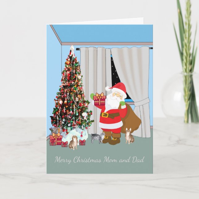 Cartão de Natal para a mãe, Pai, de Gatos (Frente)