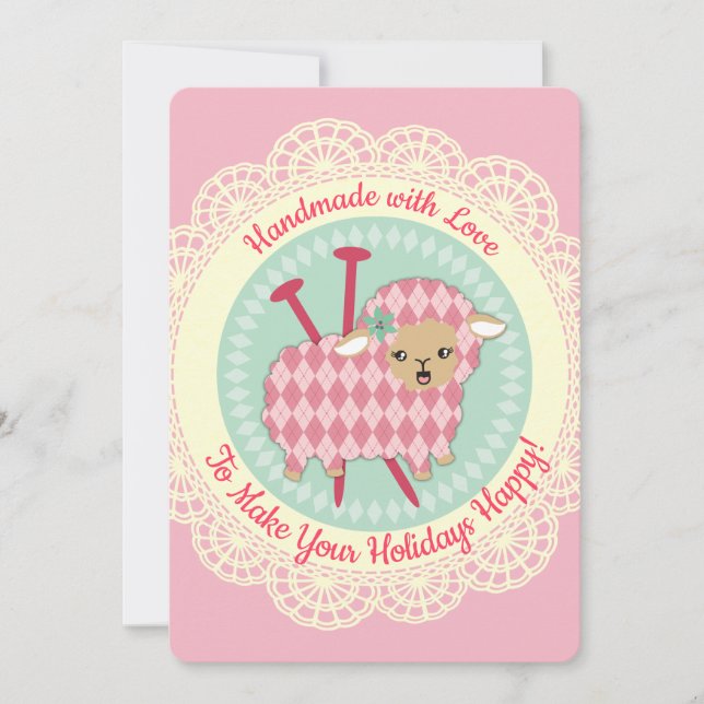 Cartão de Natal para agulhas de tricô de ovelha Ar (Frente)