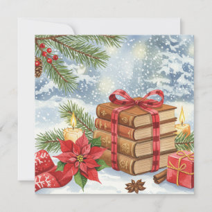 Cartão de Natal para amantes de livros de aquarela
