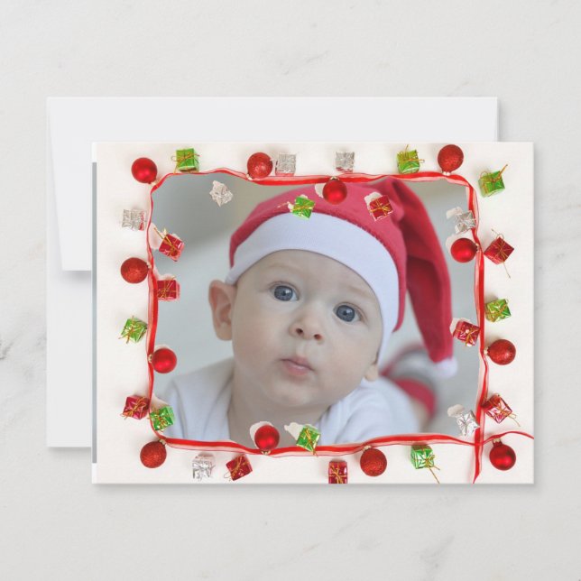 Cartão de Natal para Borda Vermelha e Verde de Fot (Frente)