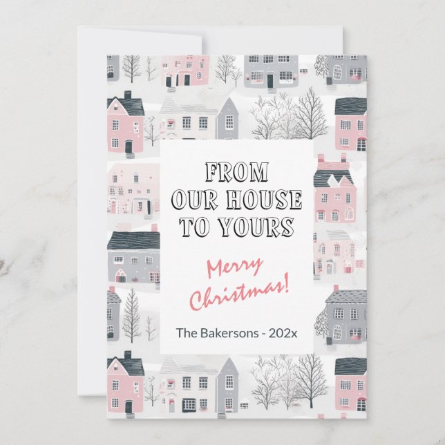 Cartão de Natal para Cinzas brancas cor-de-rosa (Frente)