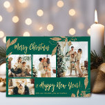 Cartão de Natal para Colagem de Fotos Verde 4 Eleg<br><div class="desc">O Elegante, Moderno Dourado e Verde Folha de 4 Fotos Colagem Feliz Cartão de Férias de Natal. Este modelo de cartão de 4 fotos, festivo, mimalista e cômico, apresenta uma bonito colagem fotográfica, folhas botânicas de folha de ouro falso, winterberry e diz Feliz Natal e Feliz ano novo! O texto...</div>