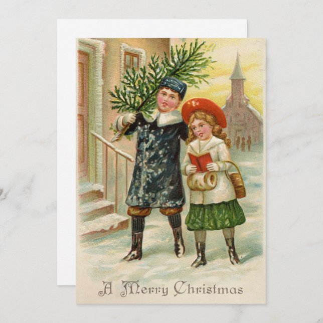 Cartão de Natal para crianças com ilustração de sa (Frente/Verso)