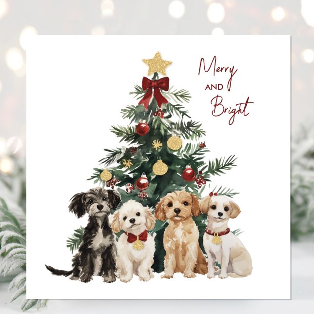 Cartão de Natal para Felizes e cães brilhantes de  (Cute Watercolor Dogs Christmas Card)