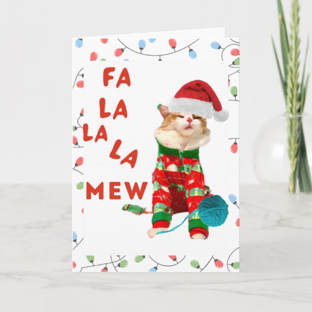 Cartão de Natal para gatos Fa la la Mew (Frente)