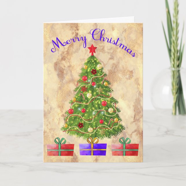 Cartão de Natal para Irmã Árvore e Presentes (Frente)