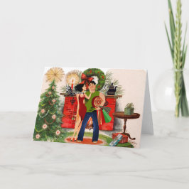 Cartão de Natal para lareiras e mulheres sexy