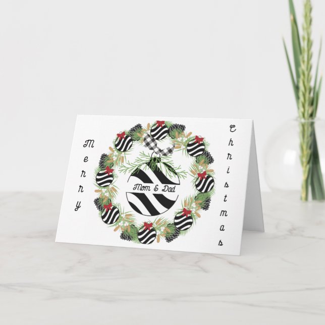 Cartão de Natal para mamãe e Pai Wreath & Bulb (Frente)