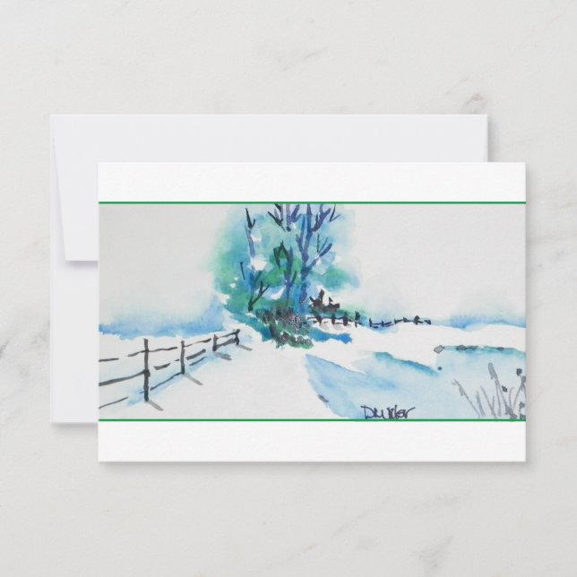 Cartão de Natal para Paisagem com Neve Aquarela (Frente)