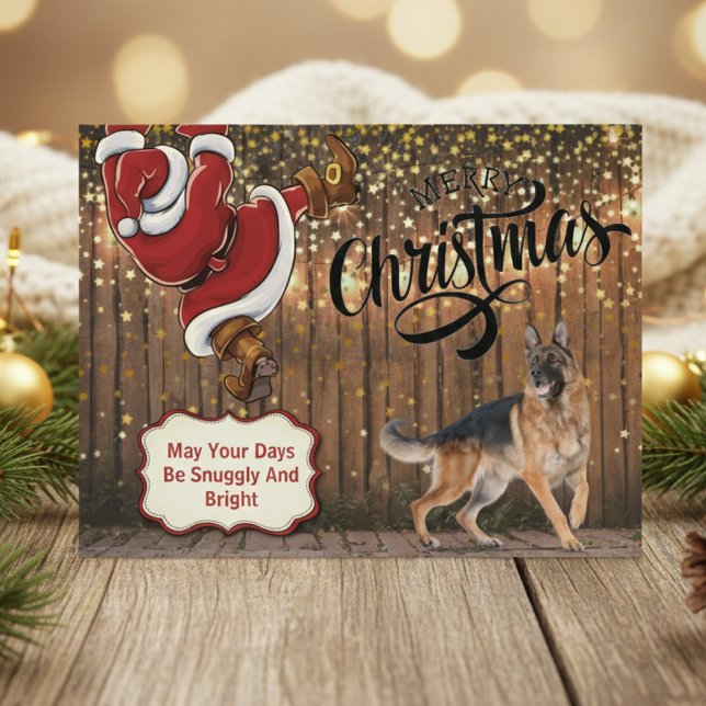 Cartão de Natal para Papais noeis german shepherd (German Shepherd Santa Christmas Postcard)