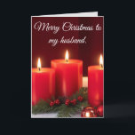 Cartão de Natal para Velas Românticas<br><div class="desc">Este cartão é para aquele homem especial que você chama de seu marido. Derreter o coração dele com este símbolo caloroso e romântico de natal do amor excelente que você compartilha. Esta imagem foi gerada em Leonardo.ai,  e então eu fiz algumas modificações nela para melhorar a atmosfera romântica.</div>