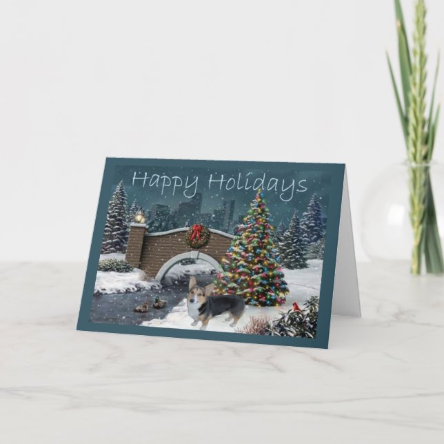 Cartão de Natal Pembroke Welsh Corgi, noite (Frente)