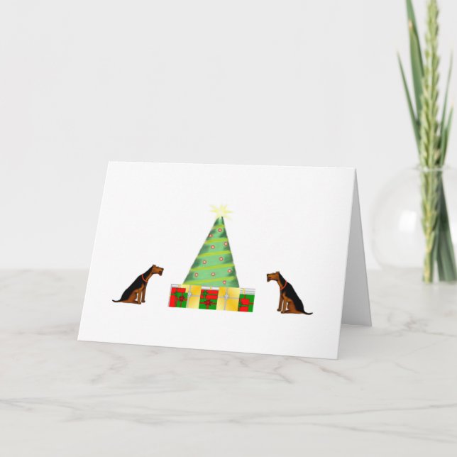 Cartão de Natal pequeno de Airedale dos ajudantes (Frente)