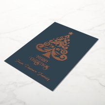 Cartão de Natal Personalizado Azul Escuro com Folh