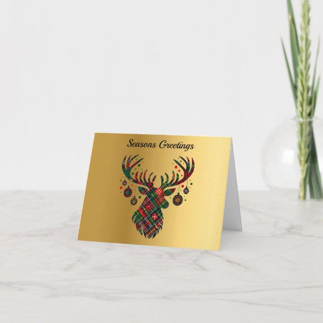 Cartão de Natal Personalizado com Veado e Enfeites (Frente)