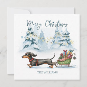 Cartão de Natal personalizado de dachshund em tren