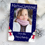 Cartão de Natal Personalizado de Foto Snowman<br><div class="desc">Cartão de cartões de natal com toque pessoal extra. Adicione sua própria fotografia a este design de boneco de neve para fazer com que este cartão de Natal seja especial. Férias Felizes</div>