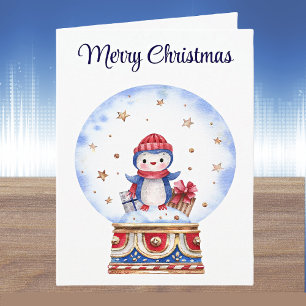 Cartão de Natal Personalizado de Pinguim em Globo