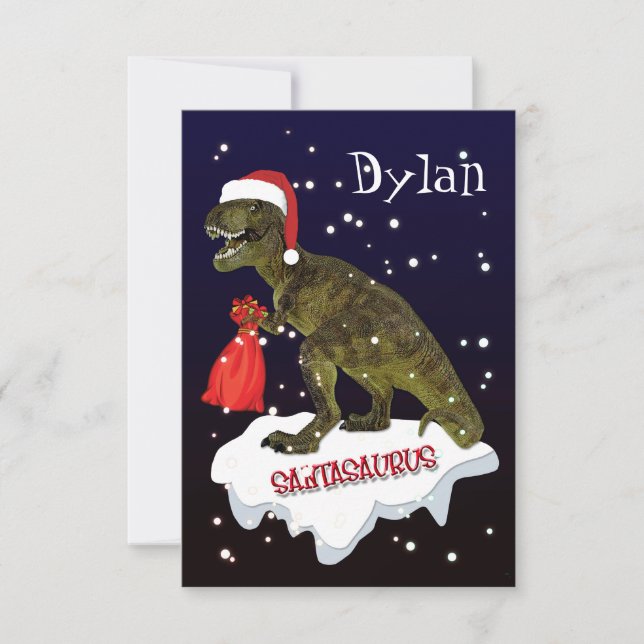 Cartão de Natal Personalizado do Dinossauro 'Santa (Frente)