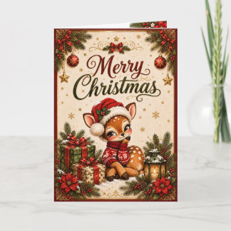 Cartão de Natal Personalizado do Papai Noel Cervo