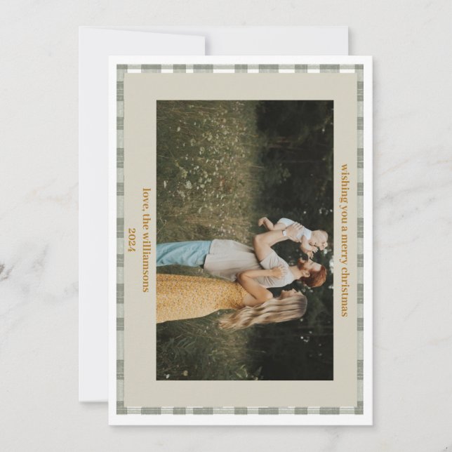 Cartão de Natal Personalizado para Xadrez Gingham (Frente)