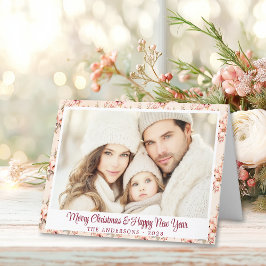 Cartão de Natal Personalizável Floral Rosa Vintage