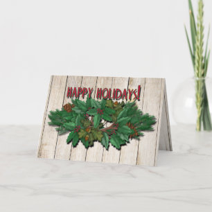 Cartão de Natal Pine Swag Wood Background