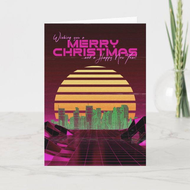 Cartão de Natal Pink Synthwave (Frente)