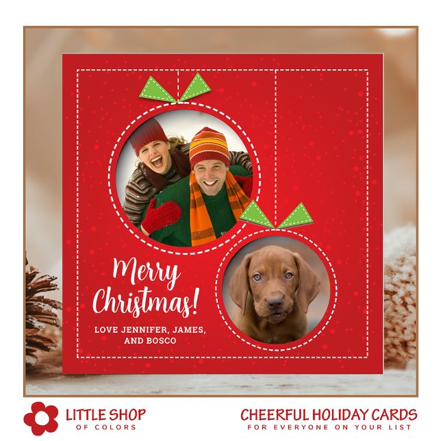 Cartão de Natal plano com duas fotos de enfeites d (Criador carregado)