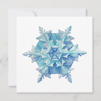 Cartão de Natal Plano com Floco de Neve em Aquarel