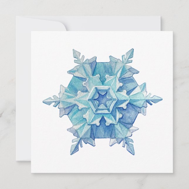 Cartão de Natal Plano com Floco de Neve em Aquarel (Frente)