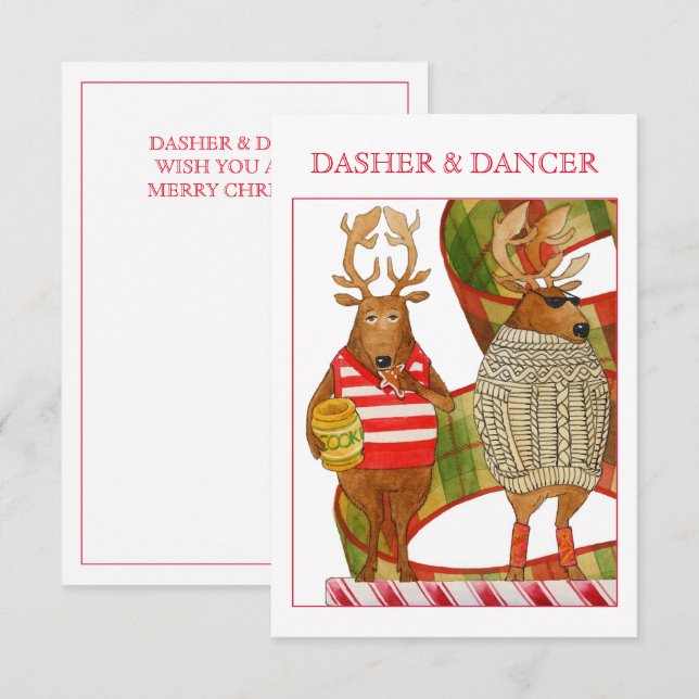 Cartão de Natal Plano DASHER DANCER 3,5x5 (Frente/Verso)