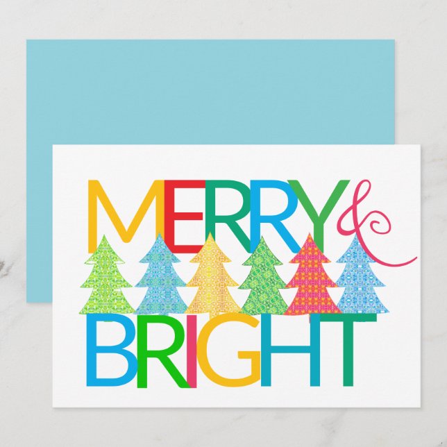 Cartão de Natal Plano feliz e Brilhante (Frente/Verso)