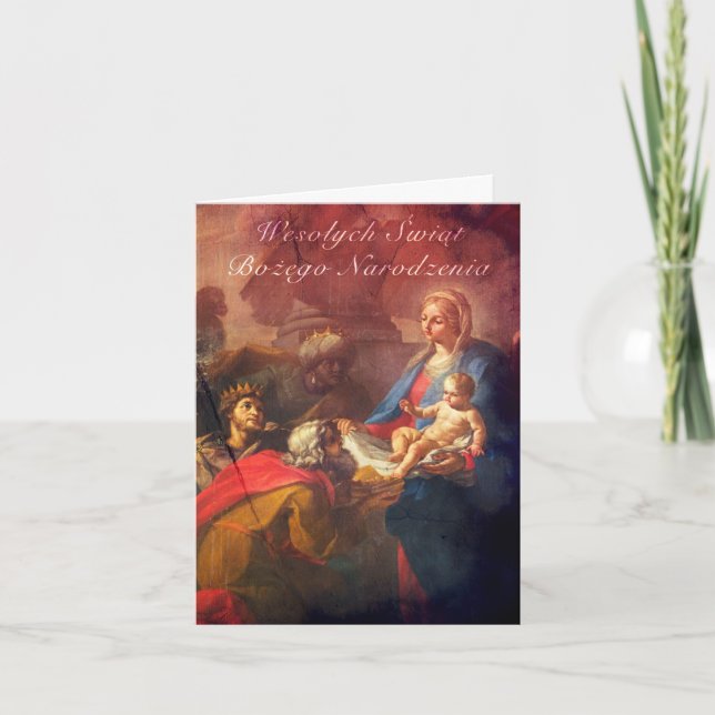 Cartão de Natal polonês/inglês - adoração (Frente)