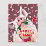 Cartão de Natal - Porco Gentil com Rosa - Reproduz<br><div class="desc">Gentleman Pig - Pintura - Personalizável - Escolher / Adicionar o Texto Único - Nome / Cores / Fonte / Tamanho / Elementos - Imagem / Mais - Faça o seu presente especial - Redimensionar e mover ou remover e adicionar elementos / texto com ferramenta de personalização! Pintura e Design...</div>