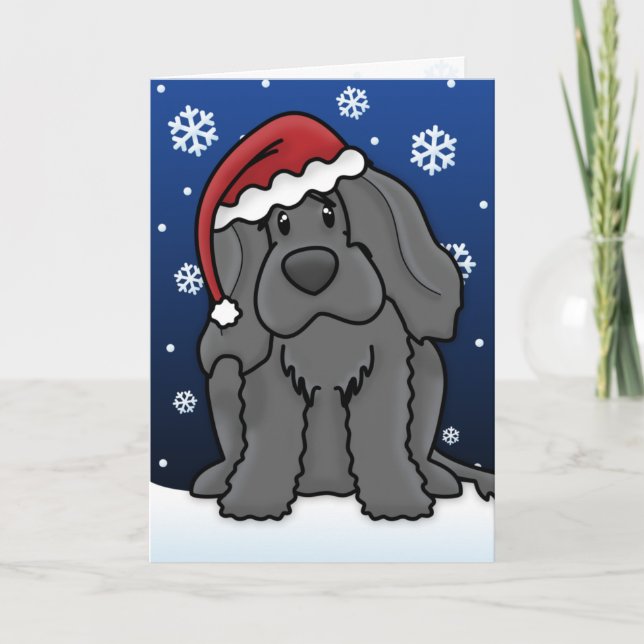 Cartão de Natal português do cão de água de Kawaii (Frente)