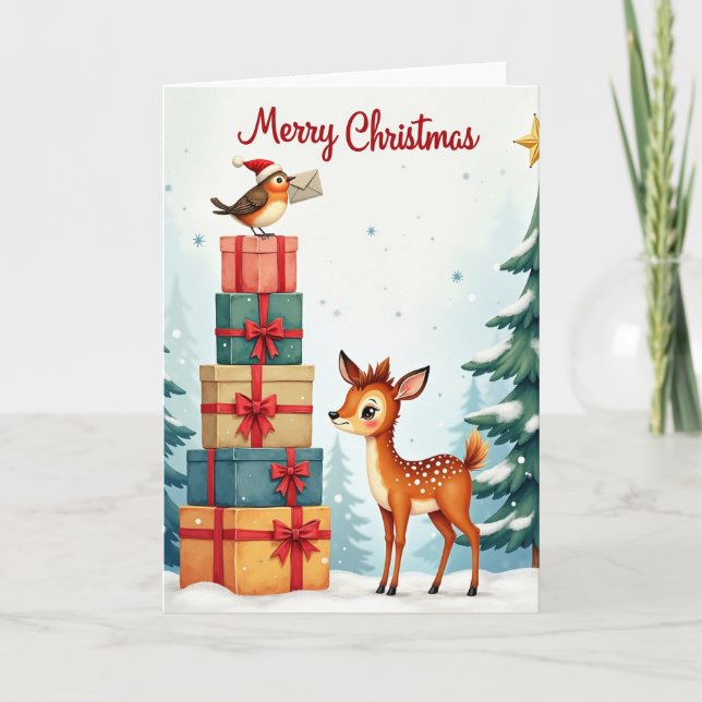 Cartão de Natal Presentes Nevados (Frente)