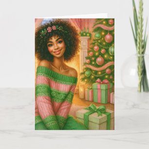 Cartão de Natal Preto Cartão Rosa e Verde