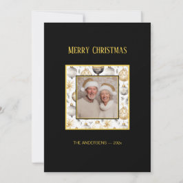 Cartão de Natal Preto de Ornamentos Prateados Dour