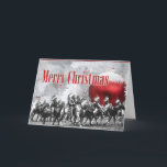 Cartão de Natal preto e branco do inverno<br><div class="desc">Fotos preto e branco do amor? Escolha este cartão de Natal com as agulhas cobertos de neve do pinho e o bulbo vermelho… e a atenção vermelha das procuras do Feliz Natal! Personalize o interior com seu nome de família e seu próprio verso ou use nossos!</div>