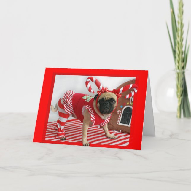 Cartão de Natal Pug (Frente)